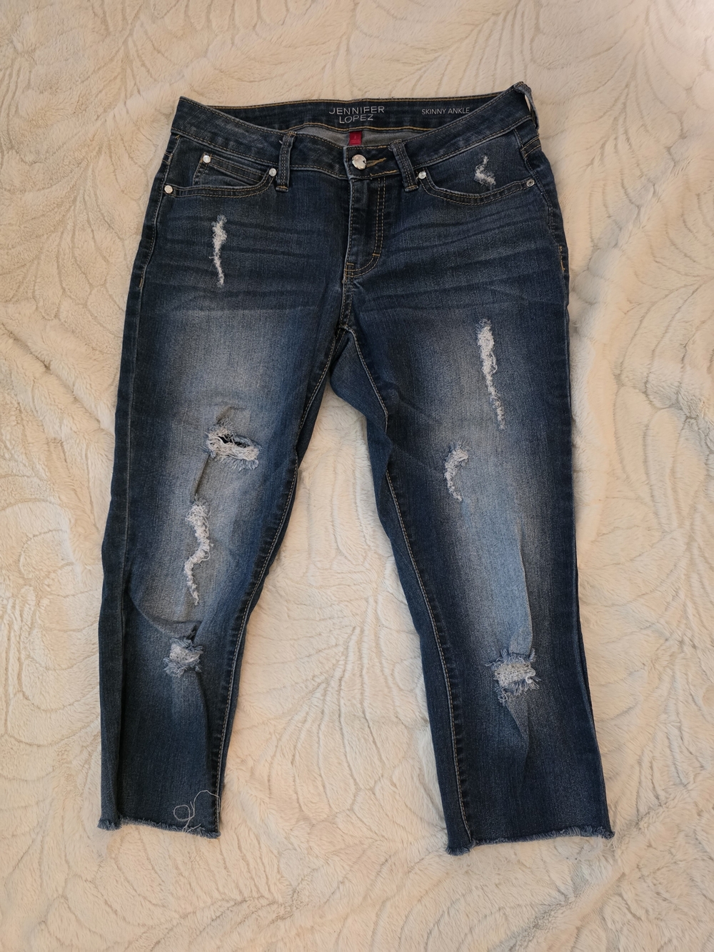 Jennifer Lopez Distressed Skinny Crop Jeans- Dark Blue